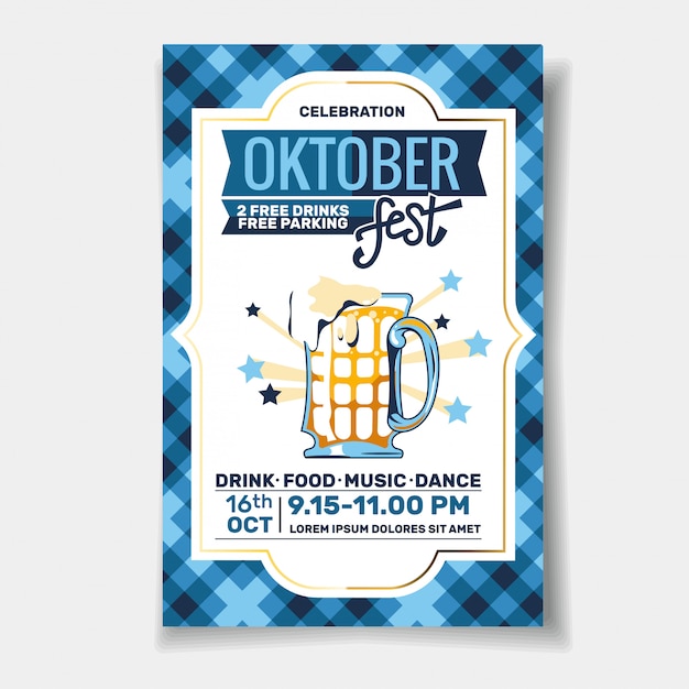 Oktoberfest party flyer or poster template design invitation for beer festival celebration