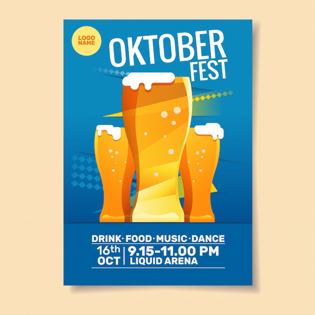 Oktoberfest party flyer or poster template design invitation for beer festival celebration