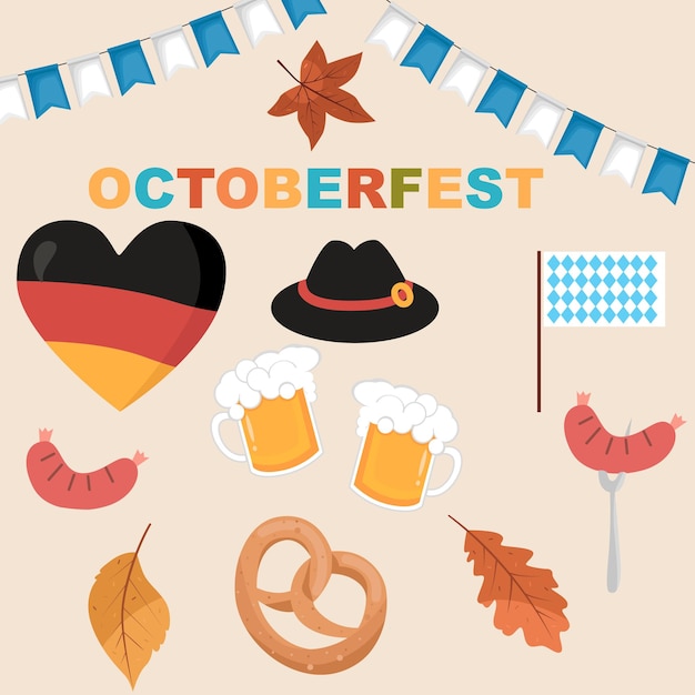 Oktoberfest pictogrammenset platte vectorillustratie