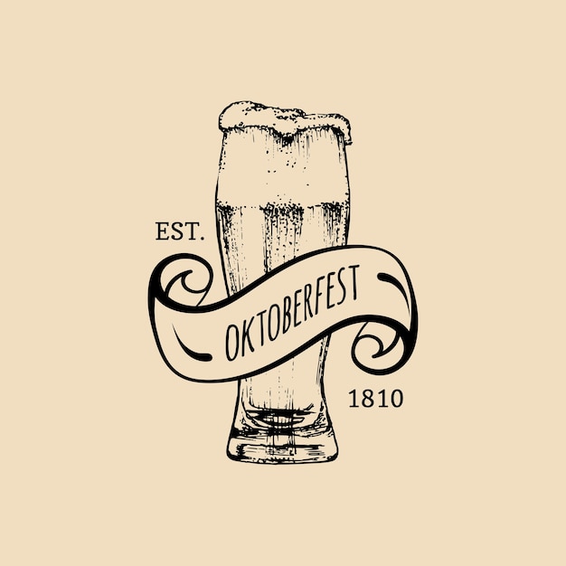 Oktoberfest poster.   beer festival flyer. brewery label or badge with vintage hand sketched glass mug.