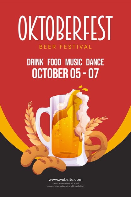 Vettore progettazione del poster dell'oktoberfest con birra e cibo