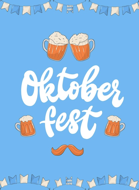 Vector oktoberfest retro belettering citaat versierd met doodles voor posters prints kaarten borden