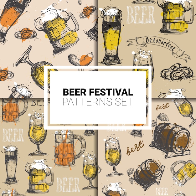 Oktoberfest Seamless Pattern Set German Beer Festival