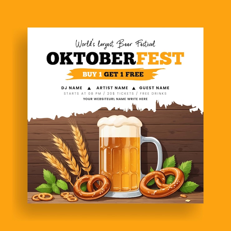Vector oktoberfest viering partij sociale media vierkant flyer of poster sjabloon achtergrondontwerp