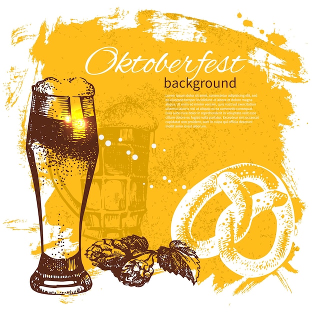 Oktoberfest vintage achtergrond. hand getekende illustratie. splash blob retro design met bier