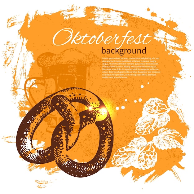 Oktoberfest vintage achtergrond. hand getekende illustratie. splash blob retro design met bier