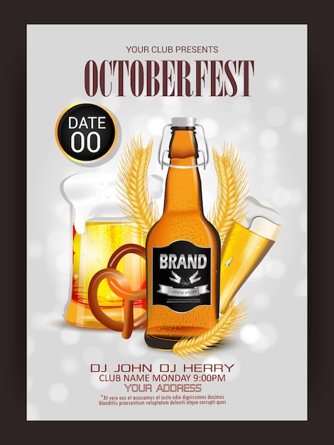 Vector oktoberfest vintage frame with beer background octoberfest holiday banner layout