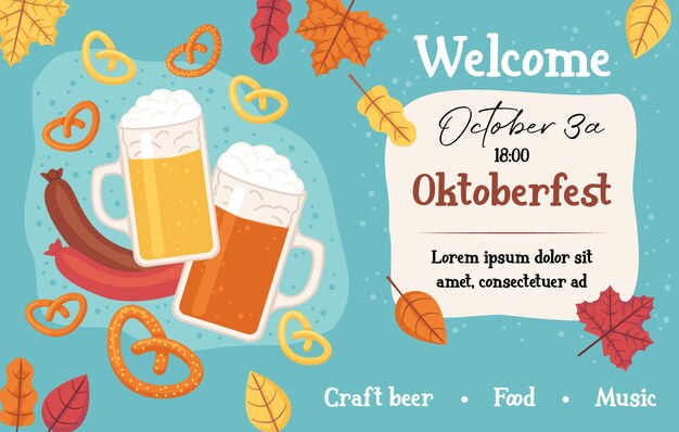 Modello web dell'oktoberfest celebrazione della festa della birra illustrazione vettoriale di stock in stile cartone animato piatto
