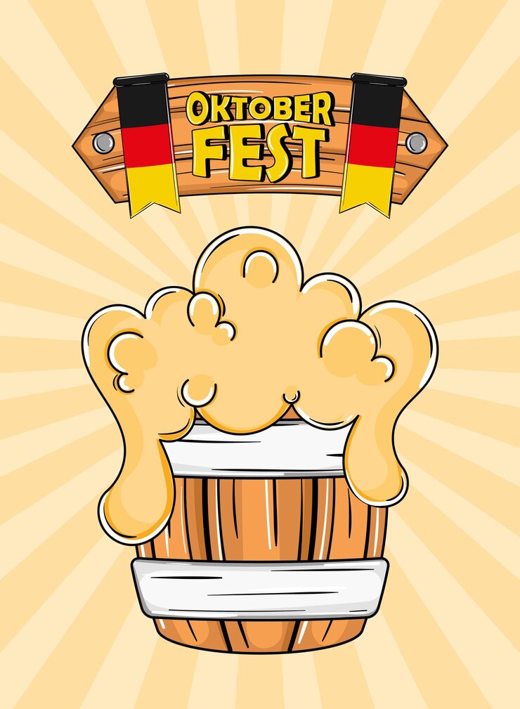 Oktoberfest wooden beer barrel with German flags Vector