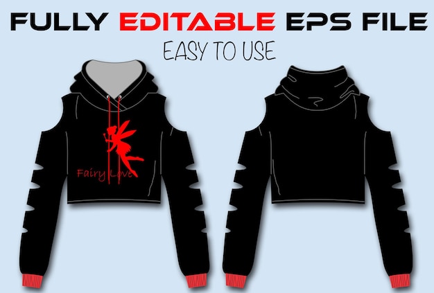 Vector old 80s style cropped hoodie mockup