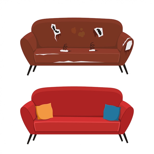 Старый и новый диван клипарт изолированные | Премиум векторы