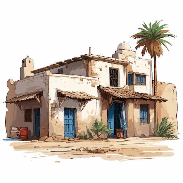 old_arab_house_vector_illustrated (古い_アラブ・ハウス・ベクトル・イラスト)