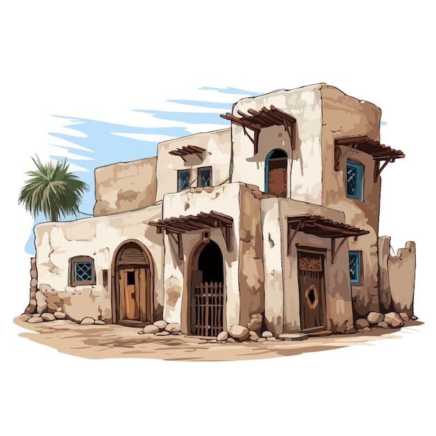 ベクトル old_arab_house_vector_illustrated (古い_アラブ・ハウス・ベクトル・イラスト)