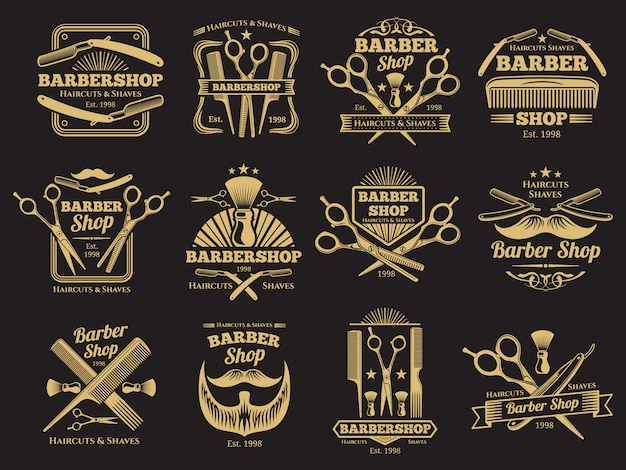 Vector old barbershop  emblems and labels