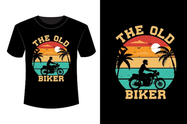Vettore il vecchio motociclista t shirt design vintage retrò