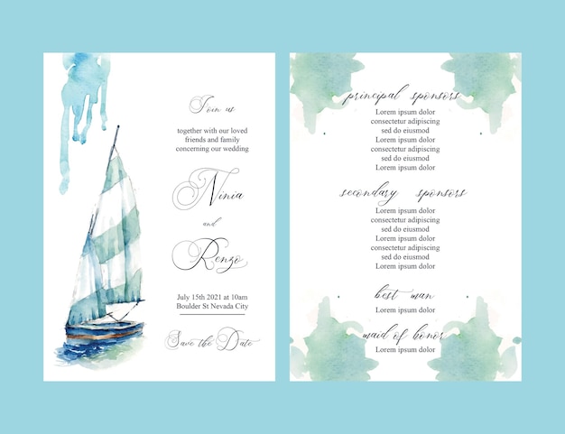 Old Boat Watercolor Wedding Invitation