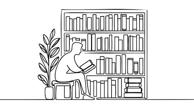 Old books are on the shelf one line art Continuous line drawing of book library education school study