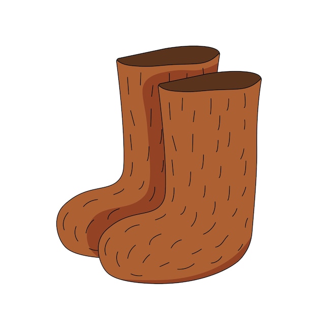 Old brown wool valenki traditional russian winter footwear vector illustration