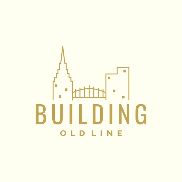 Old building line with bridge hipster logo design vector graphic symbol icon illustration creative idea