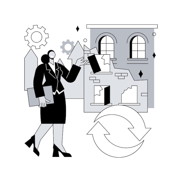 Vector old buildings modernization abstract concept vector illustration