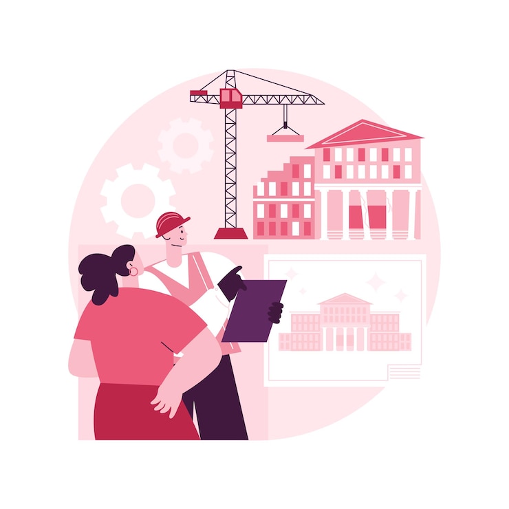 Vector old buildings modernization abstract concept vector illustration