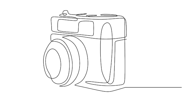 오래된 카메라 한 줄 그리기 벡터 편집 가능한 스트로크 손으로 그린 연속 스케치 미니멀하고 단순한 디자인