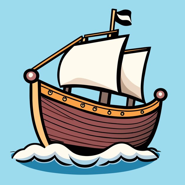 Vector old caravel fantasy sailboat hand drawn flat stylish cartoon sticker icon concept isolated