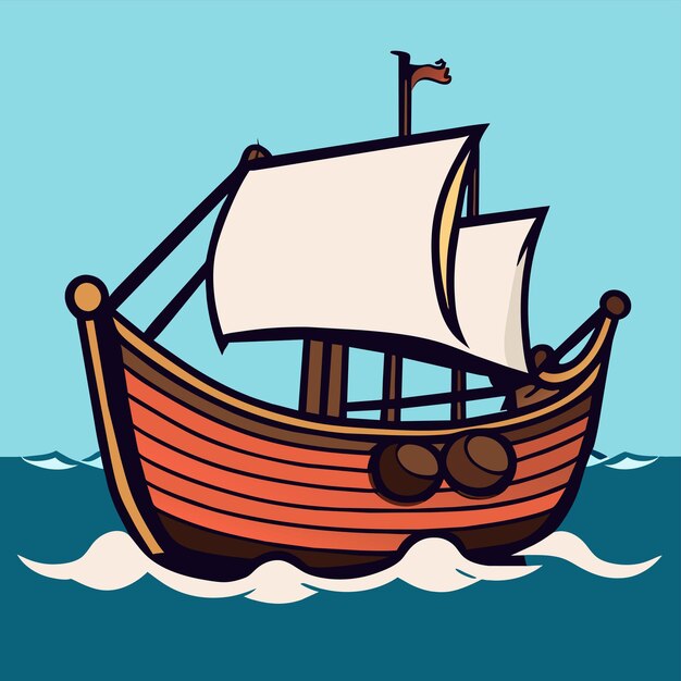 Old Caravel fantasy sailboat hand drawn flat stylish cartoon sticker icon concept isolated