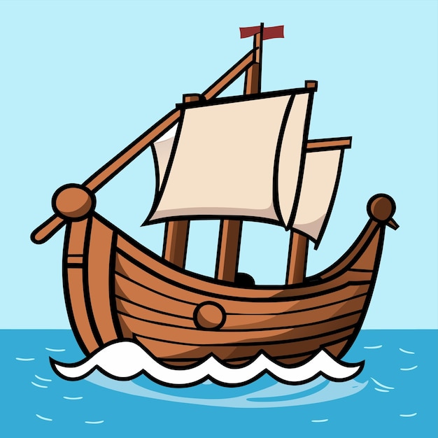 Vector old caravel fantasy sailboat hand drawn flat stylish cartoon sticker icon concept isolated