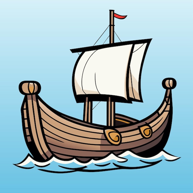 Vector old caravel fantasy sailboat hand drawn flat stylish cartoon sticker icon concept isolated