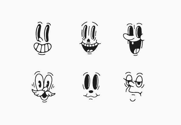 Vecchi elementi del personaggio mascotte dei cartoni animati clipart diversi volti arti creatore vintage