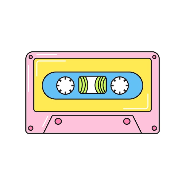 Old cassette retro 90s style pink Colorful vector sticker isolated on white