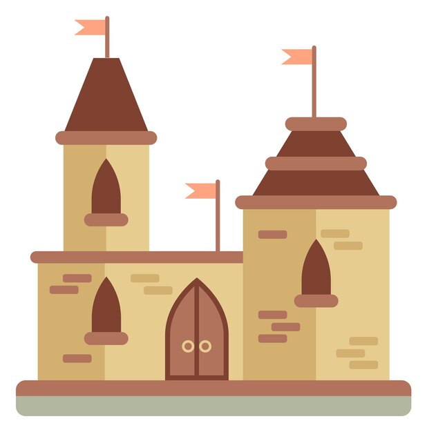 Vector old castle flat icon fairytale stone towers