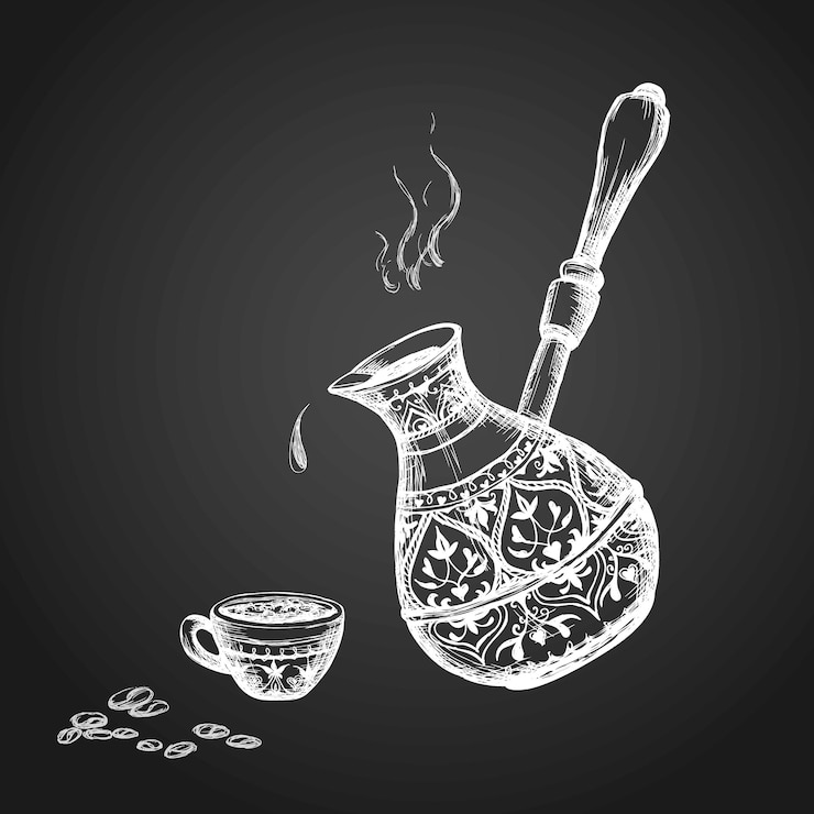 वेक्टर old cezve cup coffee beans hand drawn vector illustration