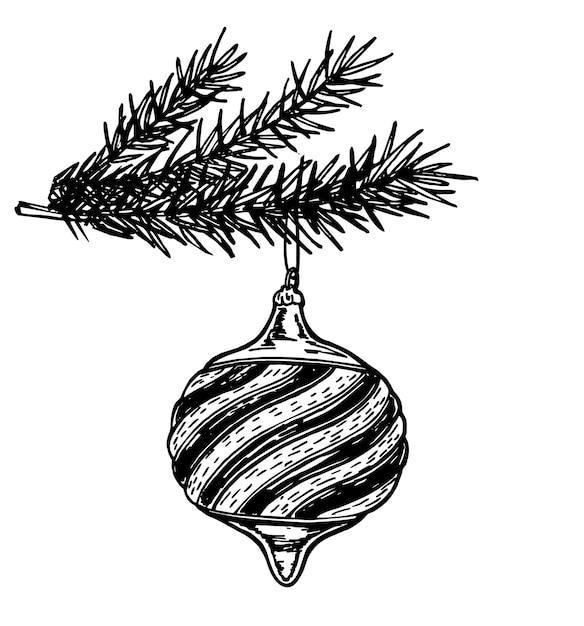 Vettore vecchia palla dell'albero di natale per l'invito di natale vintage disegna l'albero di natale e le decorazioni natalizie