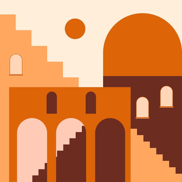 Vettore illustrazione boho minimalista della città vecchia