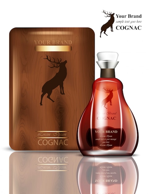 Vector old cognac packaging design. realistic product with brand label. place for texts