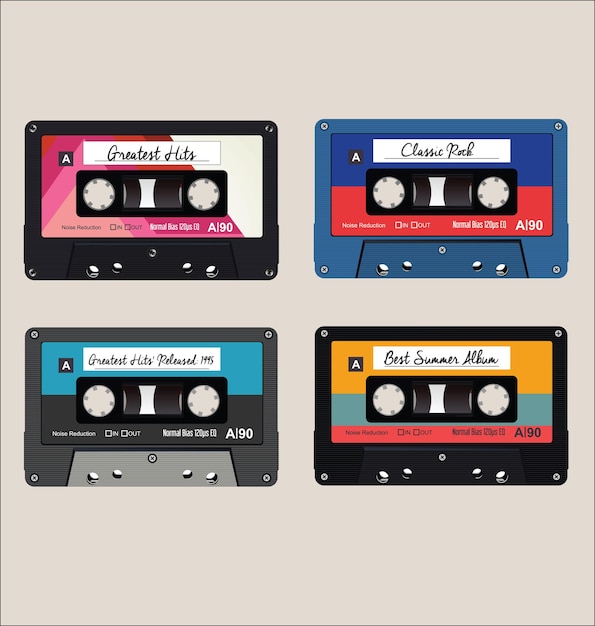 Vector old colorful  audio cassettes