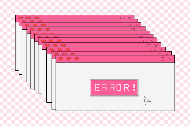 Old computer aestethic. Retro browser computer window with error message. In trendy y2k retro style.