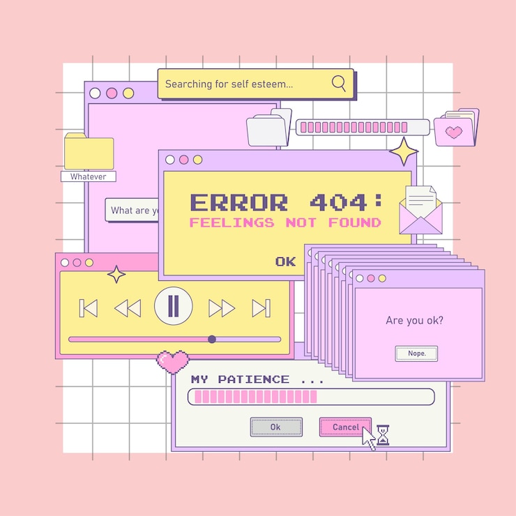 Vector 오래된 컴퓨터 미적 귀여운 향수를 불러일으키는 90년대 복고풍 포스트 템플릿 ui 요소 벡터 세트