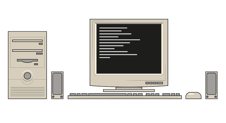 Vector フラットなデザインの古いコンピューターイラスト