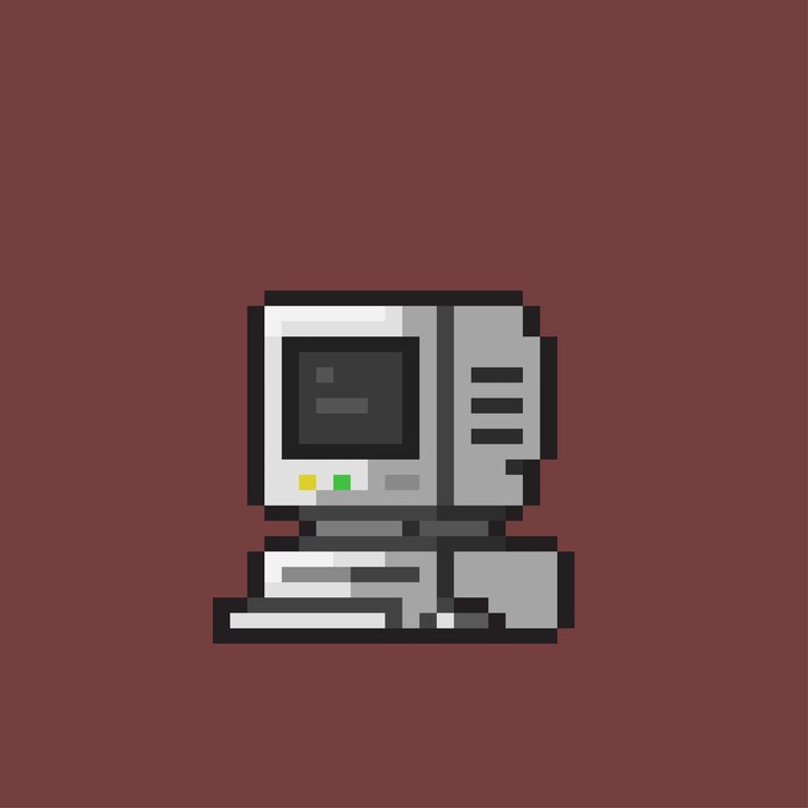 Vector old computer in pixel art style
