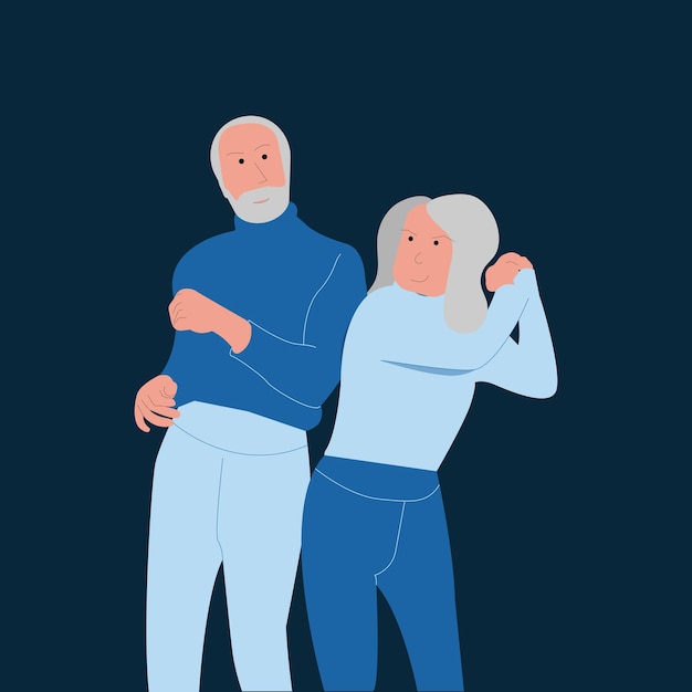 Old couple flat art design in blue character friendship bond concept Vector illustration