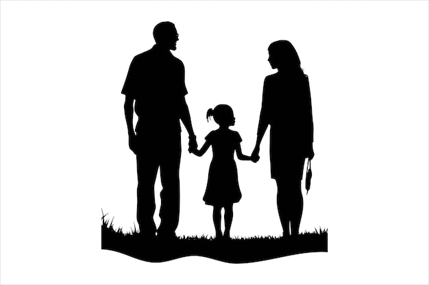 Old couple silhouettes Vector Grandpa and Grandma with Grandchildren Silhouettes set