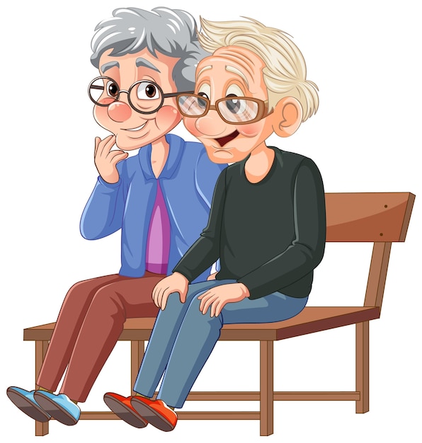 Vector old couple sitting on bench together