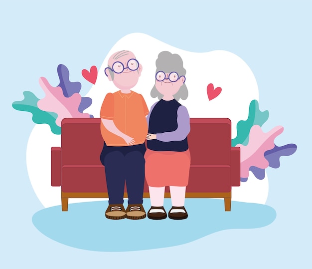 Old couple sitting on sofa