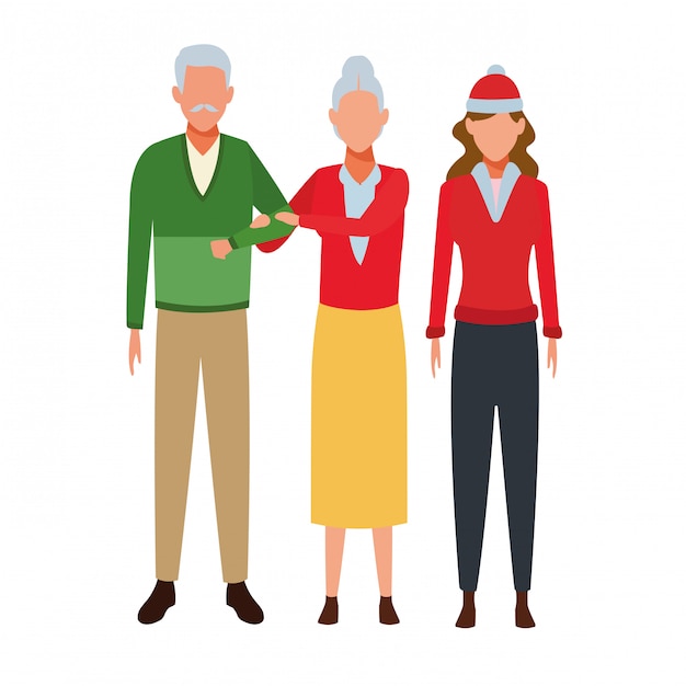 Vector old couple and woman