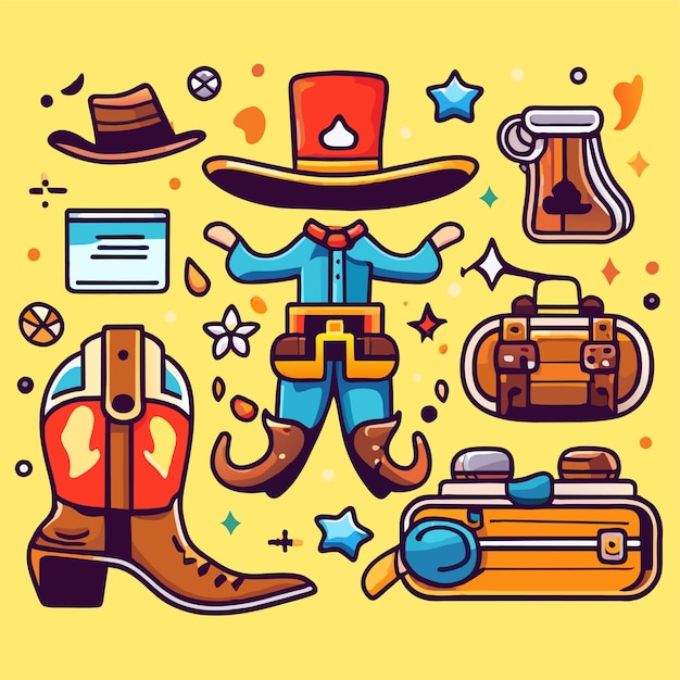 Vector old cowboy items vector illustration