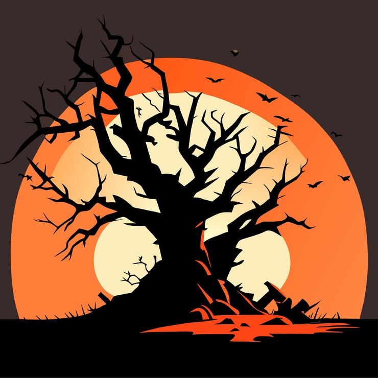 Vector old dark trees with roots dead forest tree old dark trees with roots black trees and roots