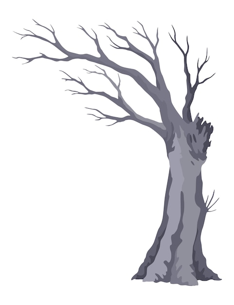 Vector old dead tree rough spooky bark dry naked branch silhouette vector scary forest leafless trunk nature ecology problems concept winter or autumn season plants icon isolated